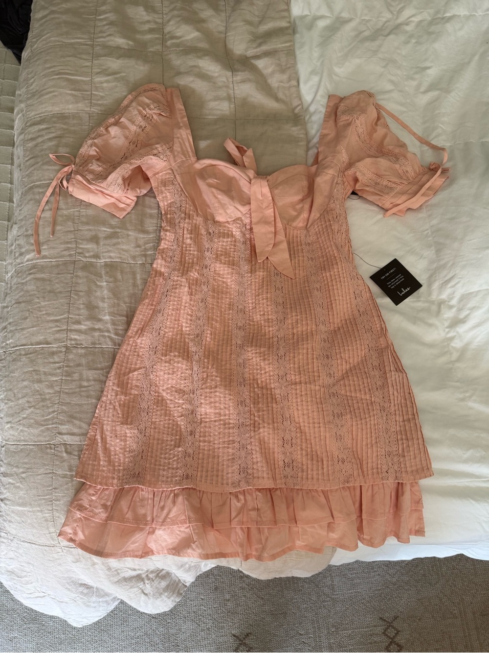 Lulu's Blush Peach Tie-Front Mini Dress